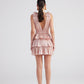 Glare Salmon Shiny Pleated Mini Ruffle Dress