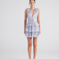 Glare Blue Shiny Pleated Mini Ruffle Dress