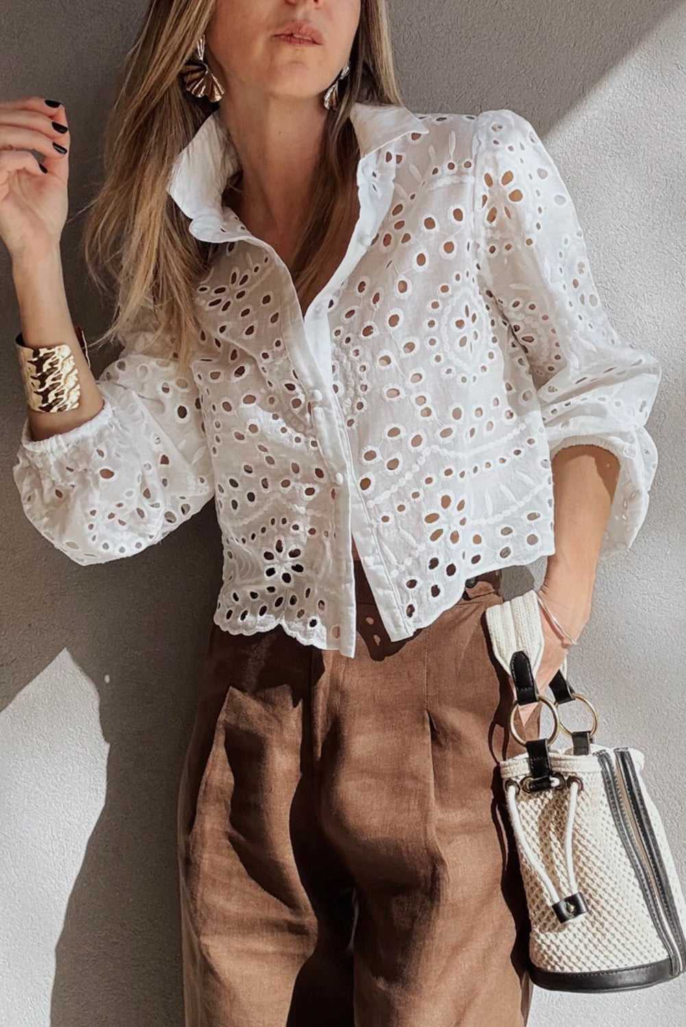 White Cutwork Embroidered Crop Top