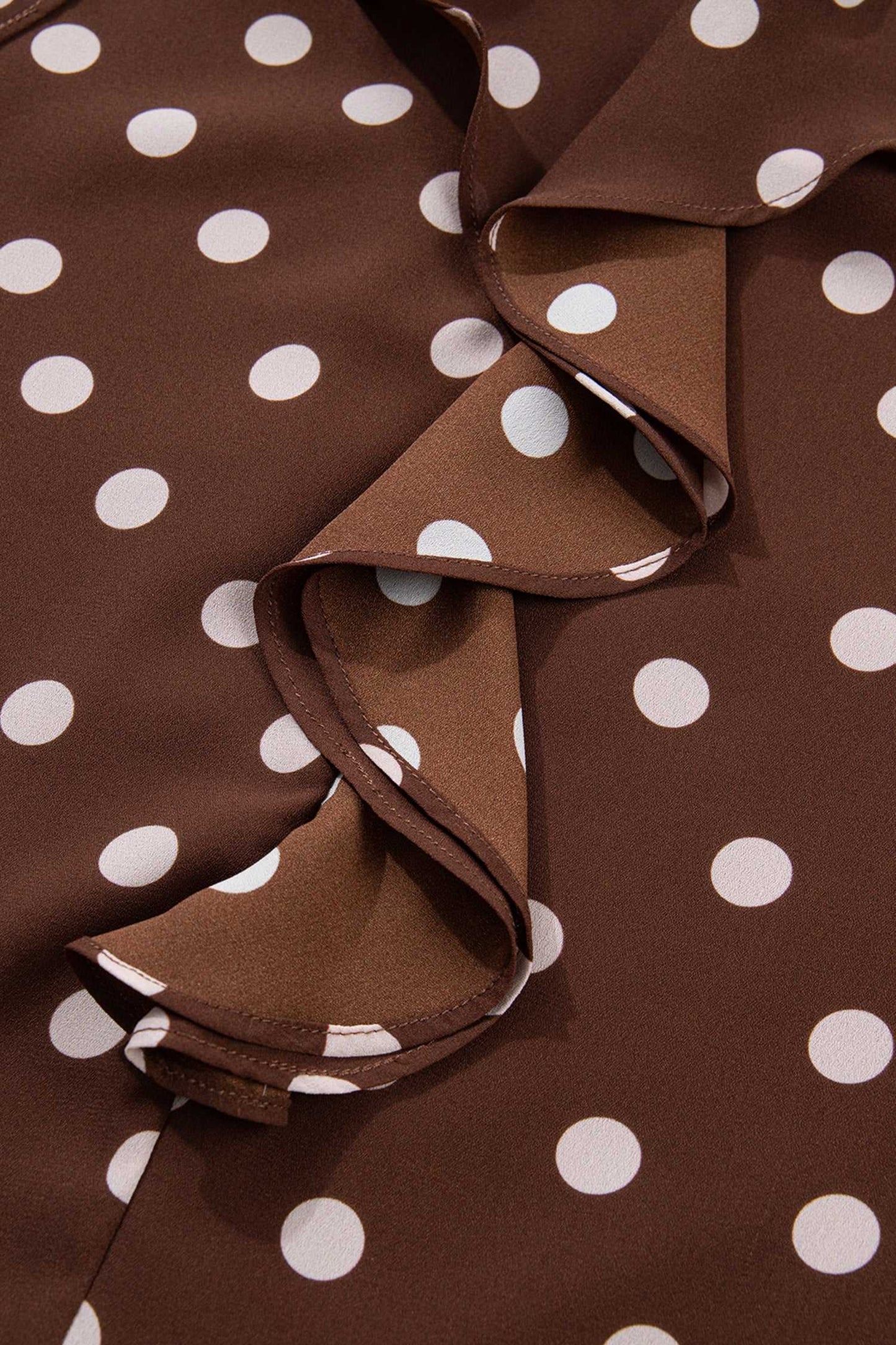Coffee Polka Dot Bell Sleeve Blouse