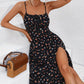 Spring/Summer New Vacation Style Dress, Women's Split Print Suspender Dress, Long Slimming Split Skirt