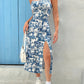Elegant Floral Print Strap Back Split Dress | Lightweight Polyester & Knit Fabric | 200g/m² | Adult Summer Dress