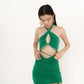 Viola Green Gathered Mini Bodycon Dress
