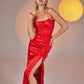 Dipsy Red Satin Strappy Slit Midi Dress