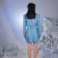College Style Blue Vegan Faux Leather Cropped Jacket