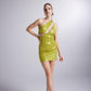 Thea Green Shiny One Shoulder Strapped Mini Dress