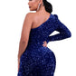 Sequin One-Shoulder Tulip Hem Bodycon Dress