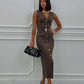 Black Bodycon Belted Midi Pencil Dress With Gold Buttons