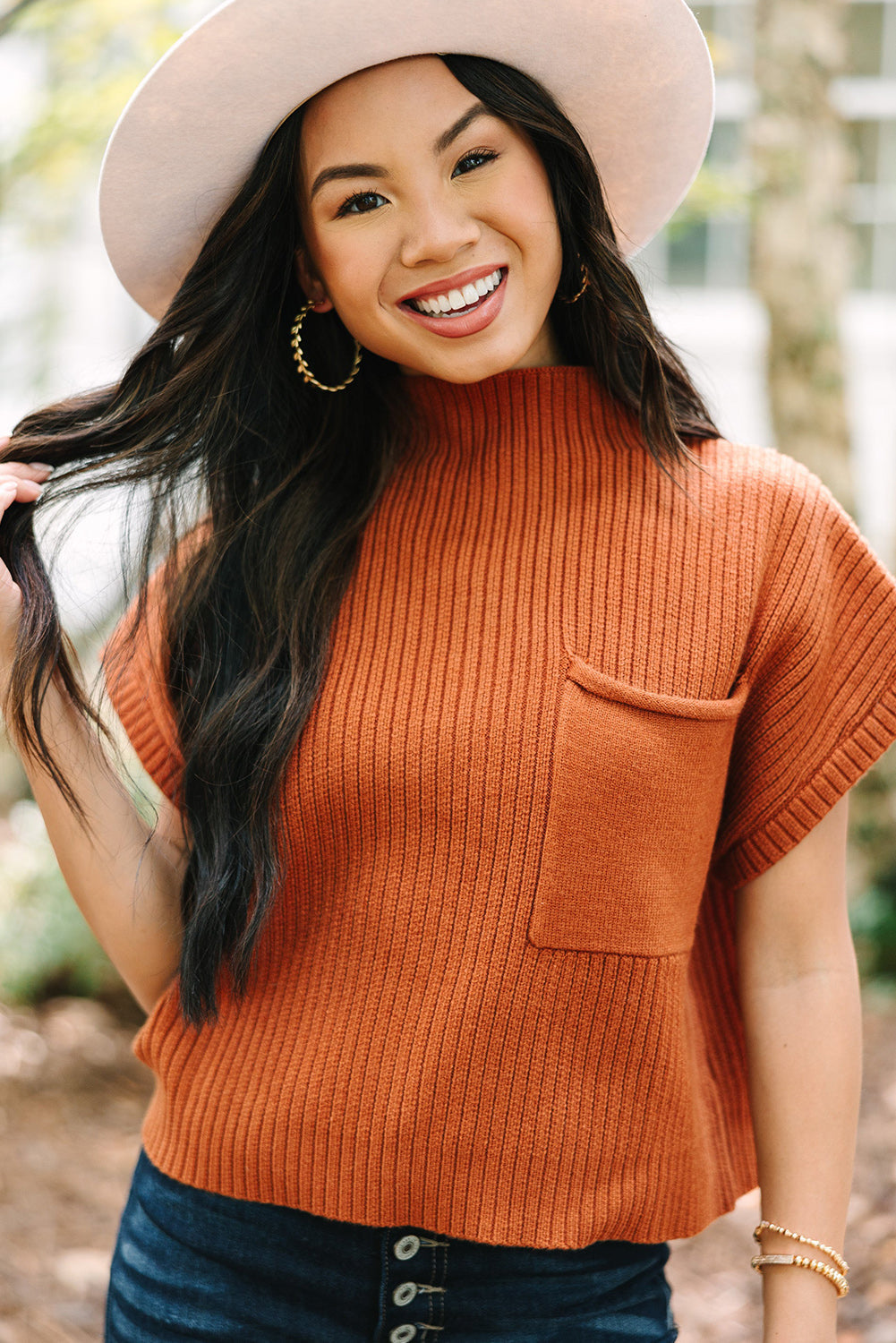 Cozy Oatmeal Sweater Dress - Ribbed Knit with Pockets