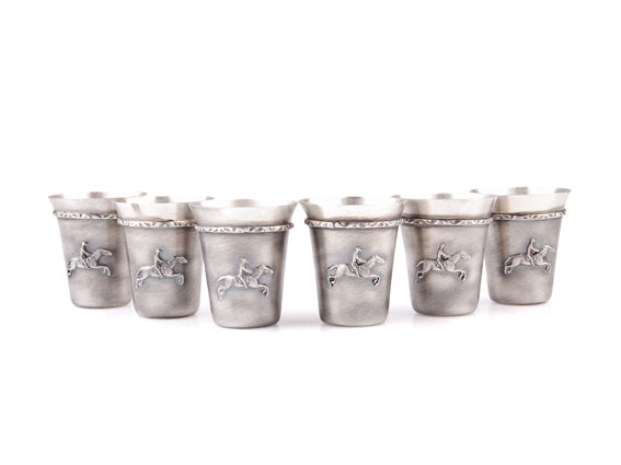 Silver Steed Set of FOUR Silver Coated Shot Glasses