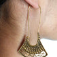 Fan-Shaped Tribal Brass Earrings - Unique fan-shaped mandala earrings with ethnic filigree details in brass.