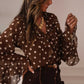 Coffee Polka Dot Bell Sleeve Blouse