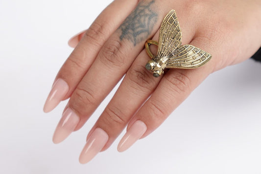 Insect-Inspired Adjustable Brass Ring – Boho Statement Jewelry.