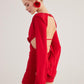 Hanna Red Backless Long Sleeve Mini Dress with Removable Rose Accessory