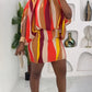 Women's Plus Size Fashion Casual Striped Short Dress with Tie Neck Detail