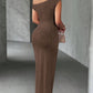 Textured Single Shoulder Bodycon Maxi Dress