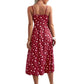 Print Summer Dress for Women - Sleeveless with Side Slit, Polyester, Machine Washable, Adjustable Spaghetti Straps, Spaghetti Suspender Dress