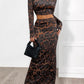 Leopard Round Neck Top and Skirt Set