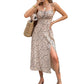 European And American Women's Sexy Fashion Floral Pleated Lace-Up Split Backless Dress, Elegant Commuting Dress.