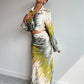 Satin Pink & Orange Printed Maxi Skirt Co-ord Set