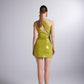 Thea Green Shiny One Shoulder Strapped Mini Dress