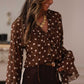 Coffee Polka Dot Bell Sleeve Blouse