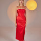 Dipsy Red Satin Strappy Slit Midi Dress