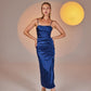 Dipsy Blue Satin Strappy Slit Midi Dress
