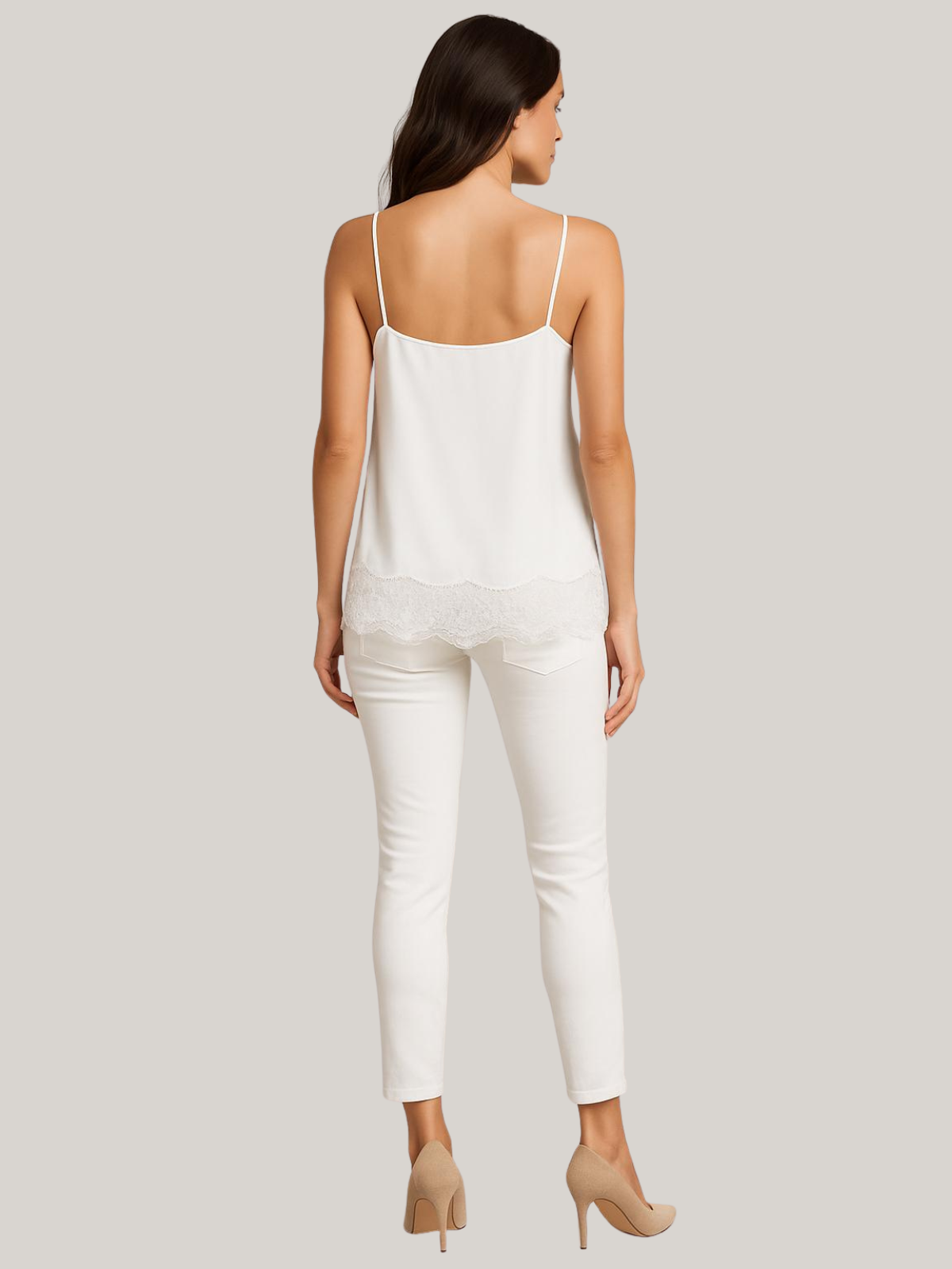 Women's Satin Cami Top with Lace Detail