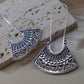 Fan-Shaped Tribal Brass Earrings - Unique fan-shaped mandala earrings with ethnic filigree details in brass.