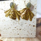 Textured Gold Bloom Earrings with Moonstone/Labradorite Tops – Brass Boho Statement.