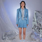 College Style Blue Vegan Faux Leather Cropped Jacket