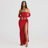 Personalized Solid Color Oversleeve Tube Top Split Skirt Suit