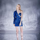 Anabelle Blue Shiny One Shoulder Diagonal Low-Cut Mini Dress