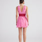 Fiona Pink Ruched Mini Dress with Pleated Skirt