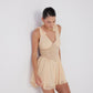 Fiona Beige Ruched Mini Dress with Pleated Skirt