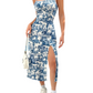 Elegant Floral Print Strap Back Split Dress | Lightweight Polyester & Knit Fabric | 200g/m² | Adult Summer Dress