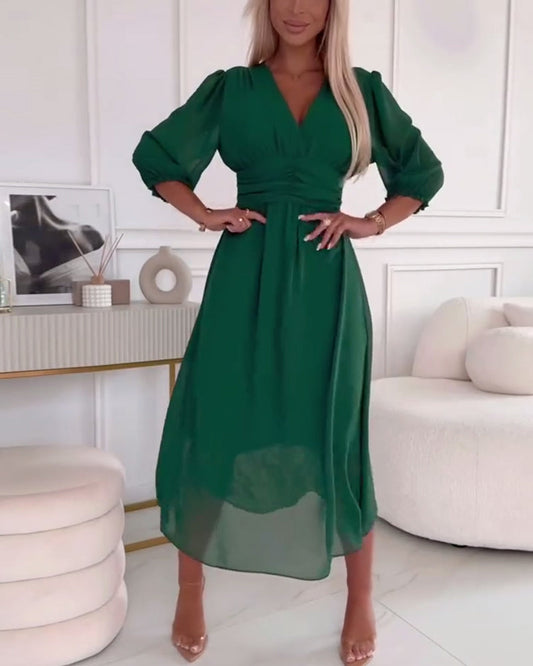 Petra | V-Neck Solid Color Waist Dress