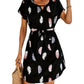 Women's Summer Vacation Style Print Tunic Dress with Batwing Sleeves and Belt Detail, 100% Polyester Crew Neck Lightweight Woven Dress
