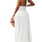 Elegant Halter Neck Long Dress - Sexy Backless V-Neck Maxi with Side Slit and Ruched Detail, High Waist Slimming Design for Women