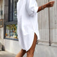 Women's Solid Color High-Low Hem Button-Up Shirt Dress - Chic Lapel Collar, Long Sleeve, Knee-Length Shirt Dress