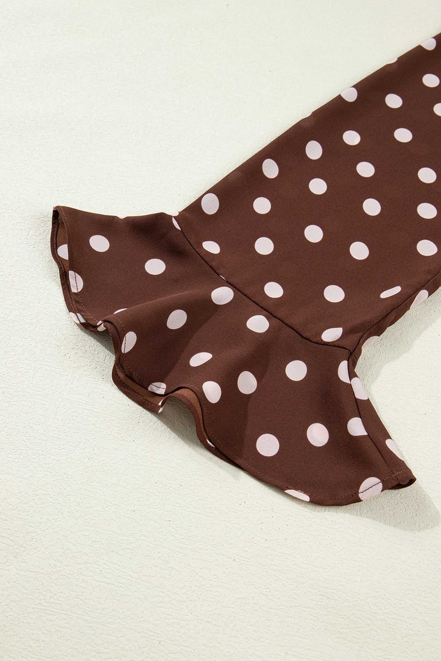 Coffee Polka Dot Bell Sleeve Blouse