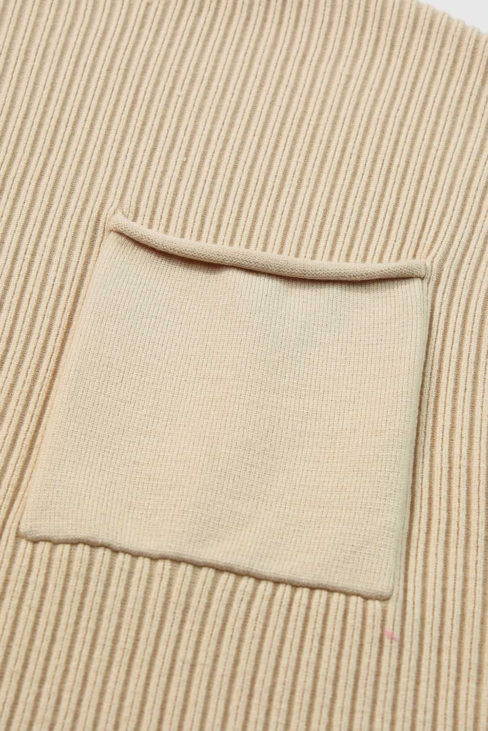 Cozy Oatmeal Sweater Dress - Ribbed Knit with Pockets