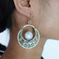 Boho Filigree Crescent Hoop Earrings with Natural Stone Center.
