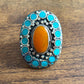 Large Ethnic Adjustable Tibetan Silver Rings, Turquoise, Coral Inlay Rings.