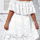 Women's Bohemian Off-Shoulder Lace Dress - Summer Vacation Beach Dress with Ruffled Short Sleeves & High-Low Hem