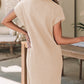 Cozy Oatmeal Sweater Dress - Ribbed Knit with Pockets