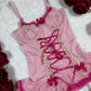 3 piece pink sheer corset set.