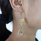 Temple Bloom Filigree Drops- Mandala-Inspired Brass Earrings with Spiral & Gem Detailing.