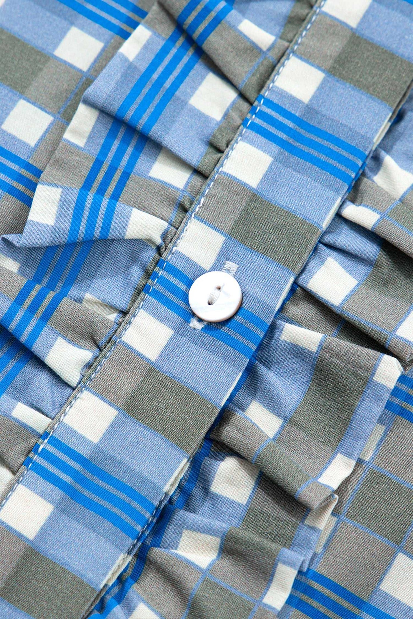 Blue Plaid Long Sleeve Frilled Blouse